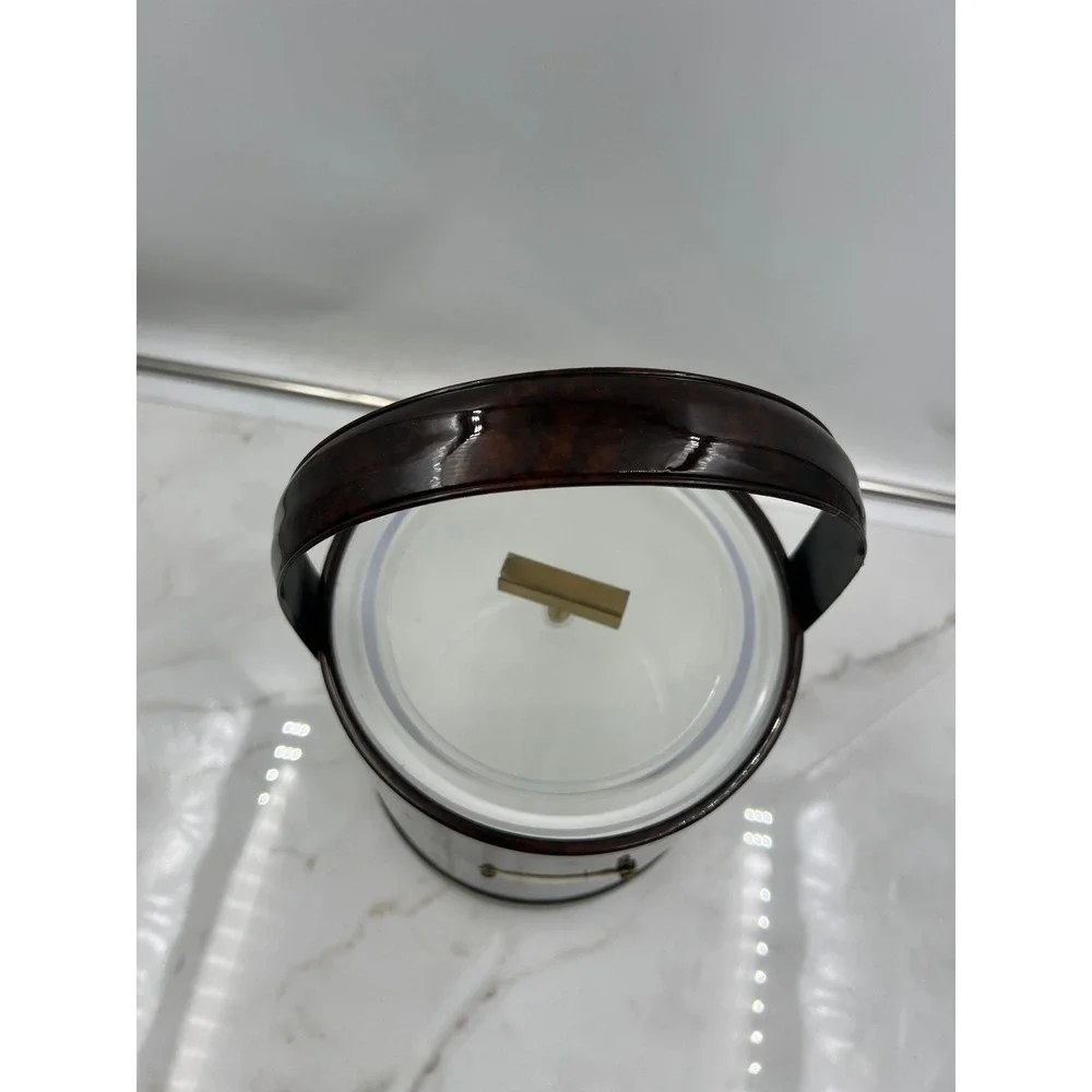 Vintage Faux Tortoise Shell Ice Bucket Gold Trim Mid Century Modern Barware